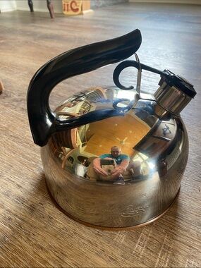Paul Revere copper bottom Stainless Steel Whistling Tea Kettle with Black Handle
